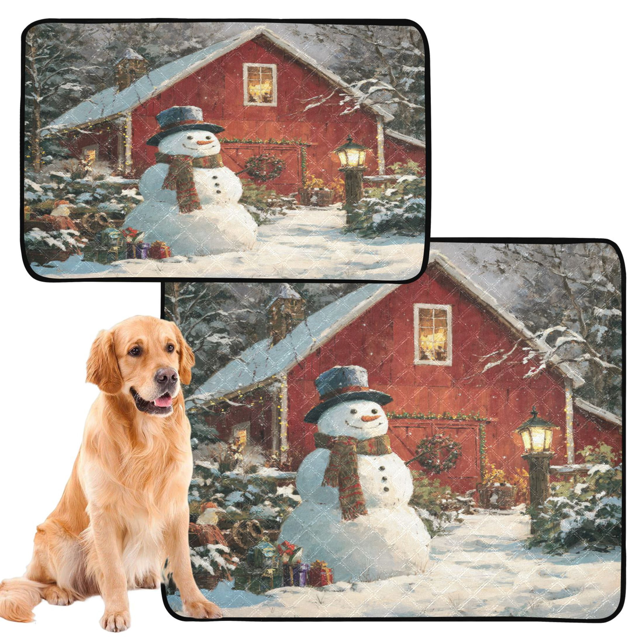 Qxltty Elegant Snowman Cat litter Pads Pet Set of 2 Diaper Mats Center Anti-leakage Layer Absorbent Soft and Comfortable