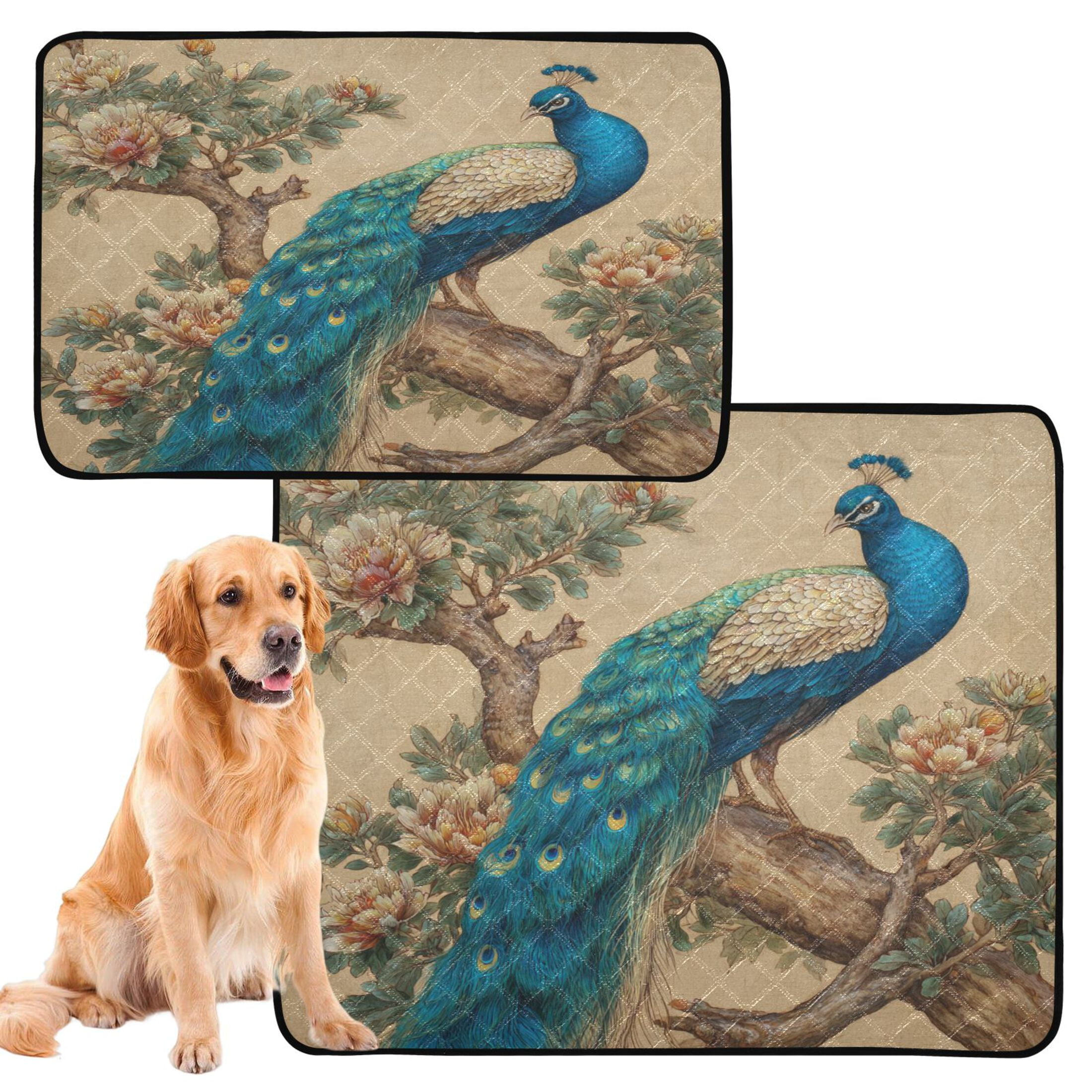 Qxltty Elegent Peacock Cat litter Pads Pet Set of 2 Diaper Mats Center Anti-leakage Layer Absorbent Soft and Comfortable