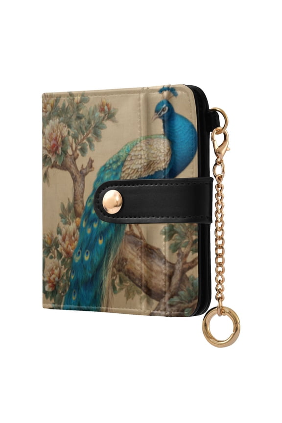 Elegent Peacock Ladies Wallet Rfid Slim Thin Compact Credit Card Women Wallet Zipper Coin Pocket and ID Window for Female Gifts