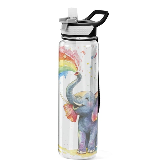 Qxltty Elephant Color Spraying Water Bottle 32 oz with Straw BPA Free Reusable Fitness Sport Bottle Perfect for Travel School Outdoors and Gym