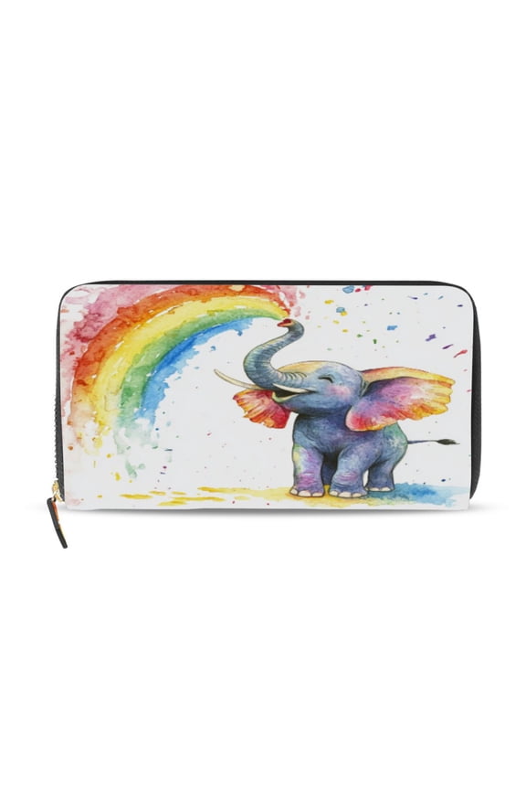 Elephant Color Spraying Women's Leather Wallet Fashion Retro Multi Card Holder with Cell Phone Pocket Mothers Day Gifts