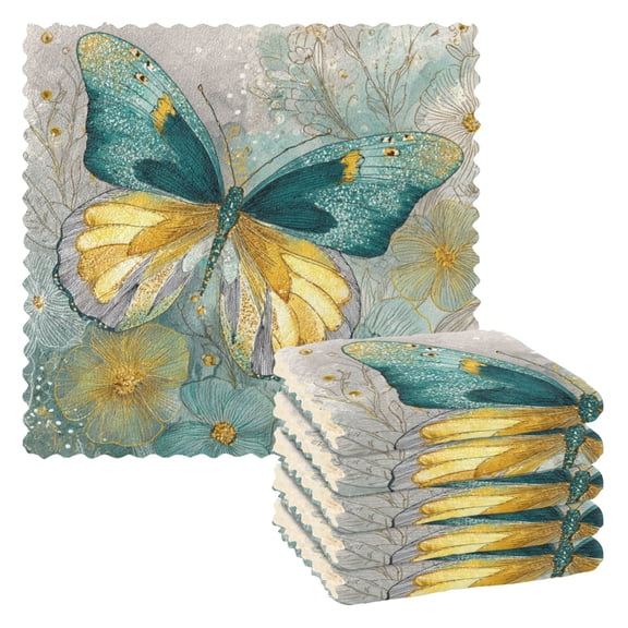 Qxltty Emerald Butterfly 6 Pack Dish Cloths Dish Towels Reusable Kitchen Hand Towels 1111in