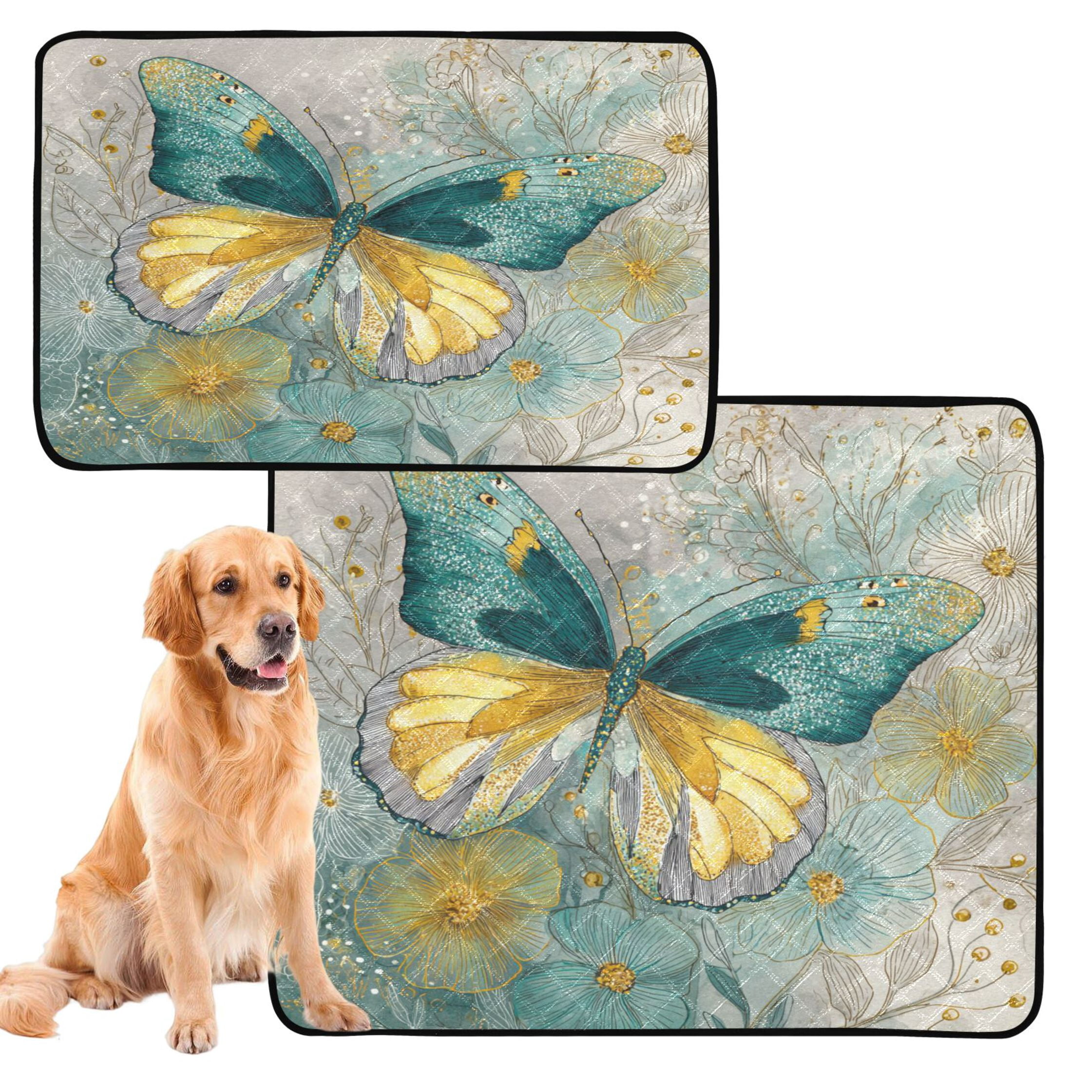 Qxltty Emerald Butterfly Cat litter Pads Pet Set of 2 Diaper Mats Center Anti-leakage Layer Absorbent Soft and Comfortable