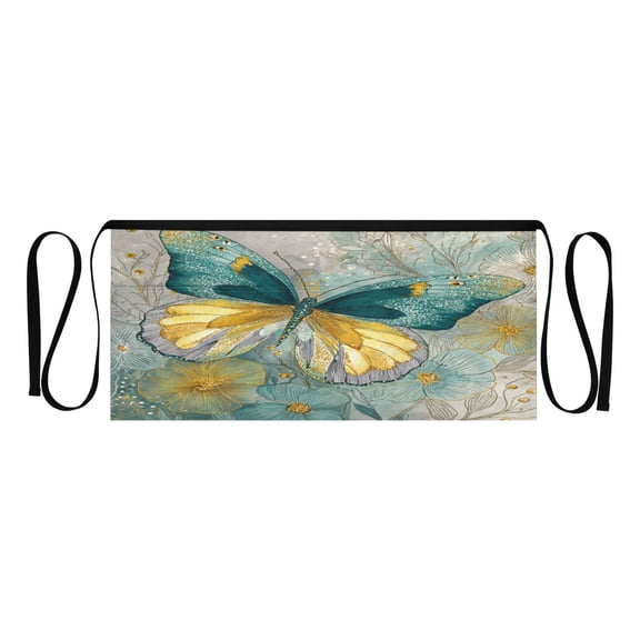 Qxltty Emerald Butterfly Kitchen Cooking Apron for Women Men with Pockets Waiter Short Aprons