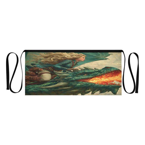 Qxltty Emerald Dragon Kitchen Cooking Apron for Women Men with Pockets Waiter Short Aprons