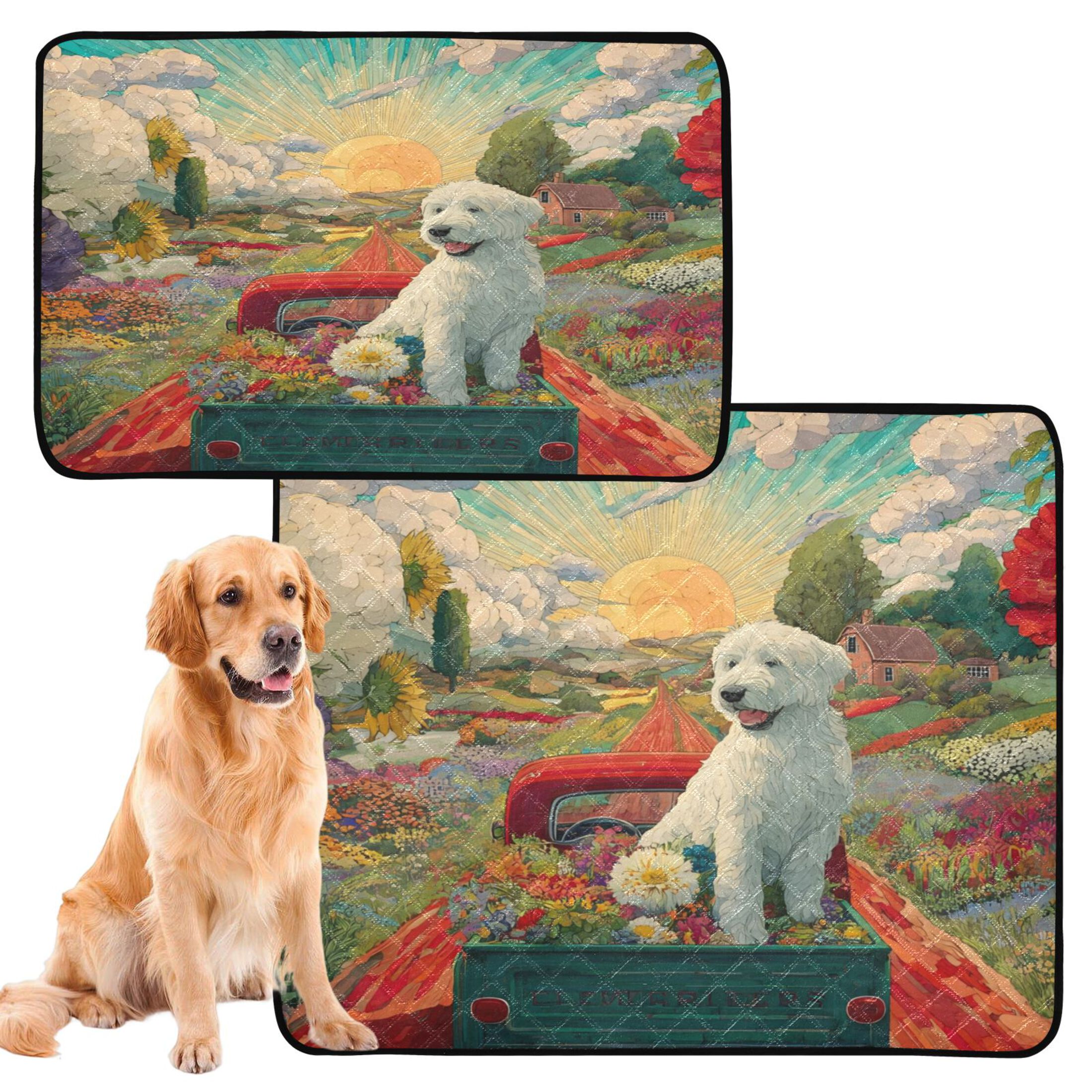 Qxltty English Sheepdog Cat litter Pads Pet Set of 2 Diaper Mats Center Anti-leakage Layer Absorbent Soft and Comfortable
