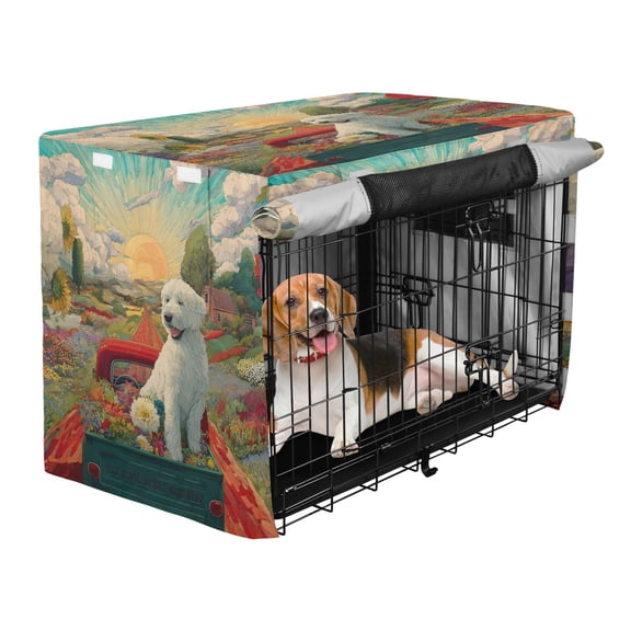 Qxltty English Sheepdog Crate Cover Durable Oxford Cloth Pet Kennel Sunshade Universal Fit for 35in Wire Cage