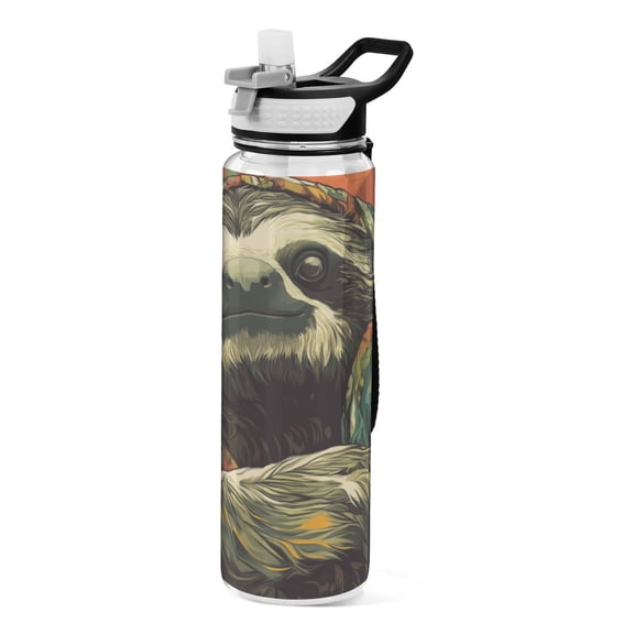 Qxltty Exotic Style Sloth Pattern Water Bottle 32 oz with Straw BPA Free Reusable Fitness Sport Bottle Perfect for Travel School Outdoors and Gym