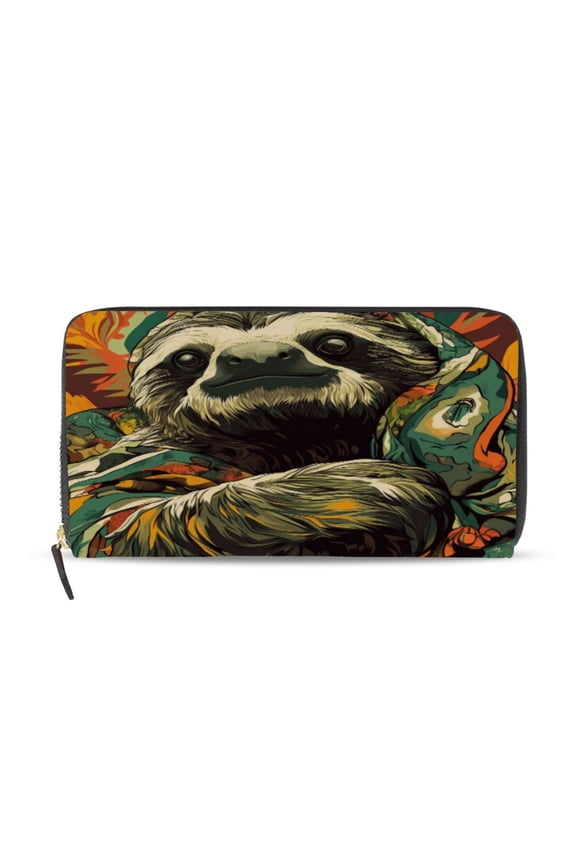 Exotic Style Sloth Pattern Women's Leather Wallet Fashion Retro Multi Card Holder with Cell Phone Pocket Mothers Day Gifts
