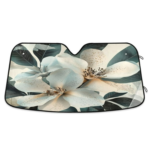 Qxltty Exotic White Flowers Car Windshield Sunshades Foldable UV Rays Sun Visor Protector Keep Your Vehicle Cool 53×23.5in