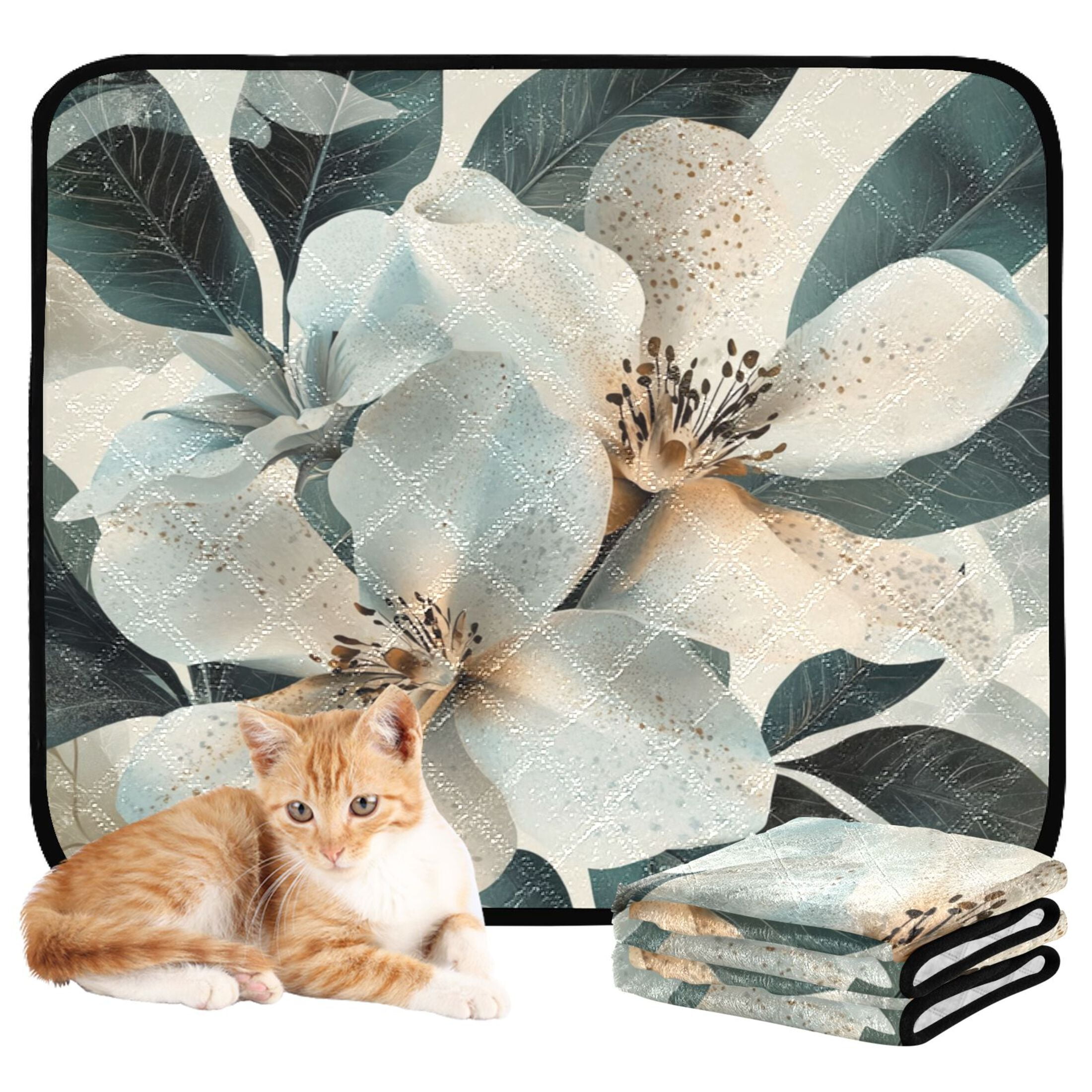 Qxltty Exotic White Flowers Cat litter Pads Pet Set of 3 Diaper Mats Center Anti-leakage Layer Absorbent Soft and Comfortable