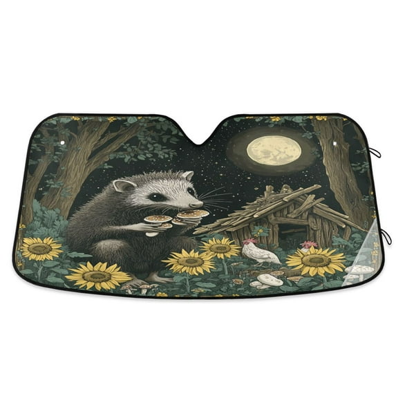 Qxltty Extra Large Possum Car Windshield Sunshades Foldable UV Rays Sun Visor Protector Keep Your Vehicle Cool 55×27.6in