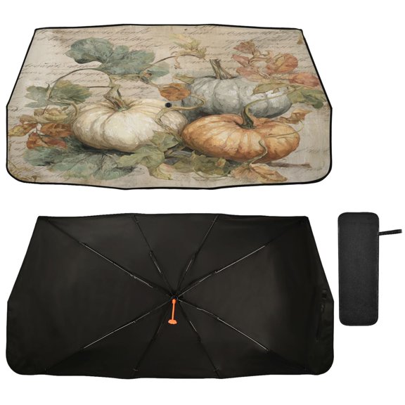 Qxltty Fall Pumpkin Maple Leaf Car Windshield Sunshade Umbrella Quality Black Rubberized Fabric Can Effectively Block UV Rays Heat