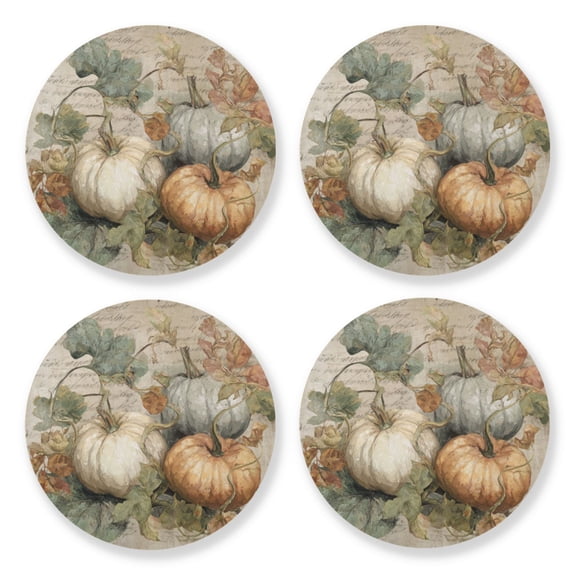 Qxltty Fall Pumpkin Maple Leaf Wooden Coasters Set of 4 Fun and Practical Perfectly Non-Slip Warm Home Accent