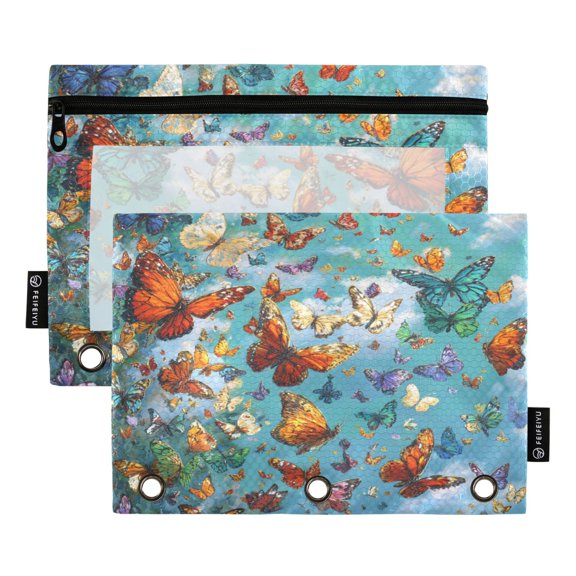 Qxltty Fantasy Butterfly Pencil Pouches for 3 Ring Binder Clear Window Zipper Pencil Case for Office College Supplies