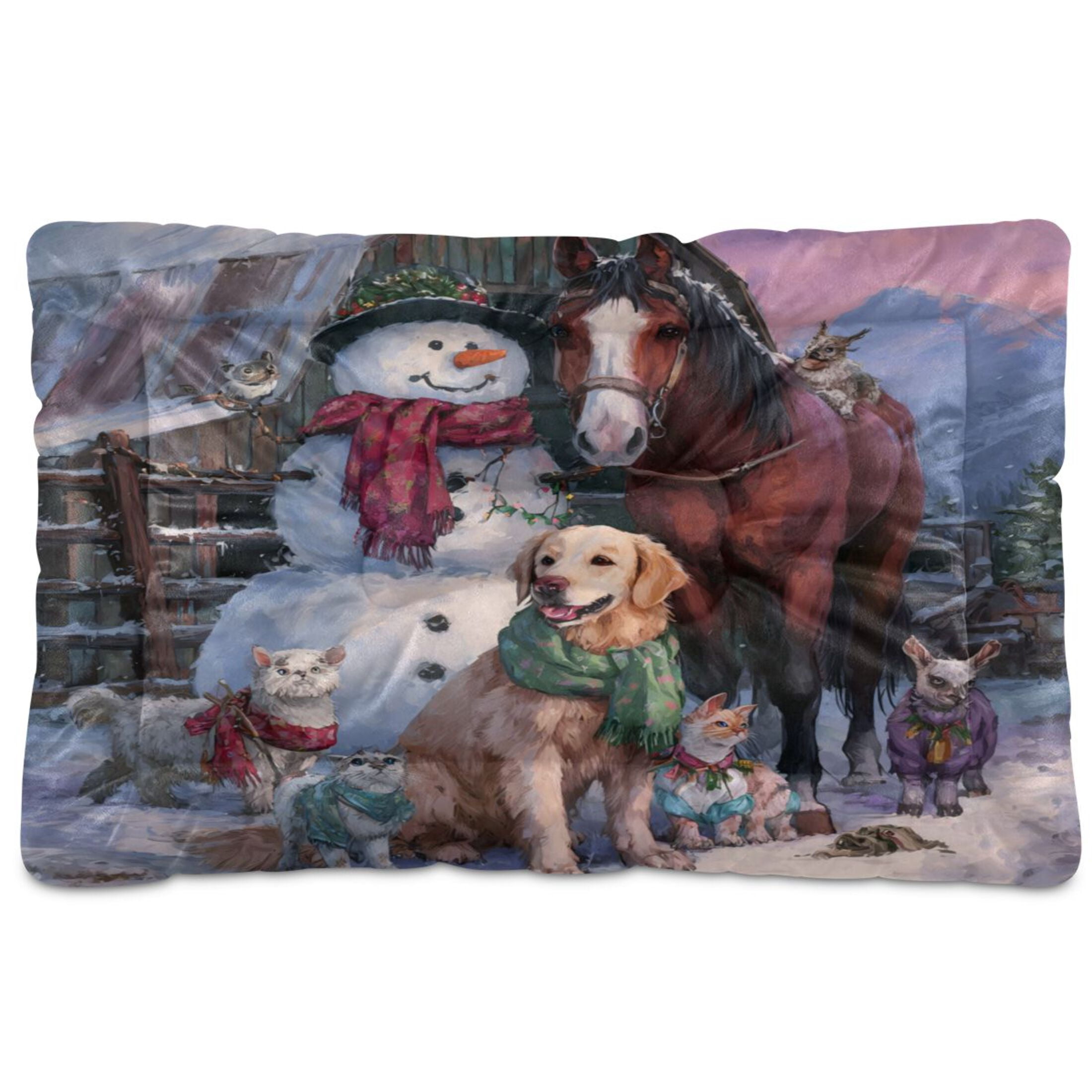 Qxltty Farm Snowman Ped Pad Wear-resistant and Hard to Bite Through Sleeping Pad for Small Medium Large Dogs Winter Pet Bed 36×24in