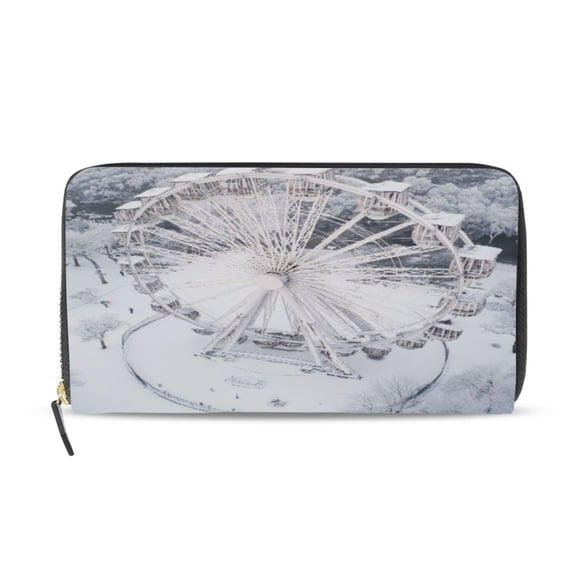 Qxltty Ferris Wheel in The Snow Women's Leather Wallet Fashion Retro Multi Card Holder with Cell Phone Pocket Mothers Day Gifts
