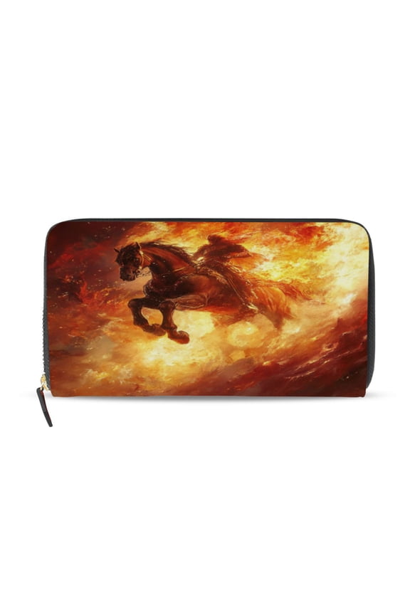 Fiery Warrior Horse Women's Leather Wallet Fashion Retro Multi Card Holder with Cell Phone Pocket Mothers Day Gifts