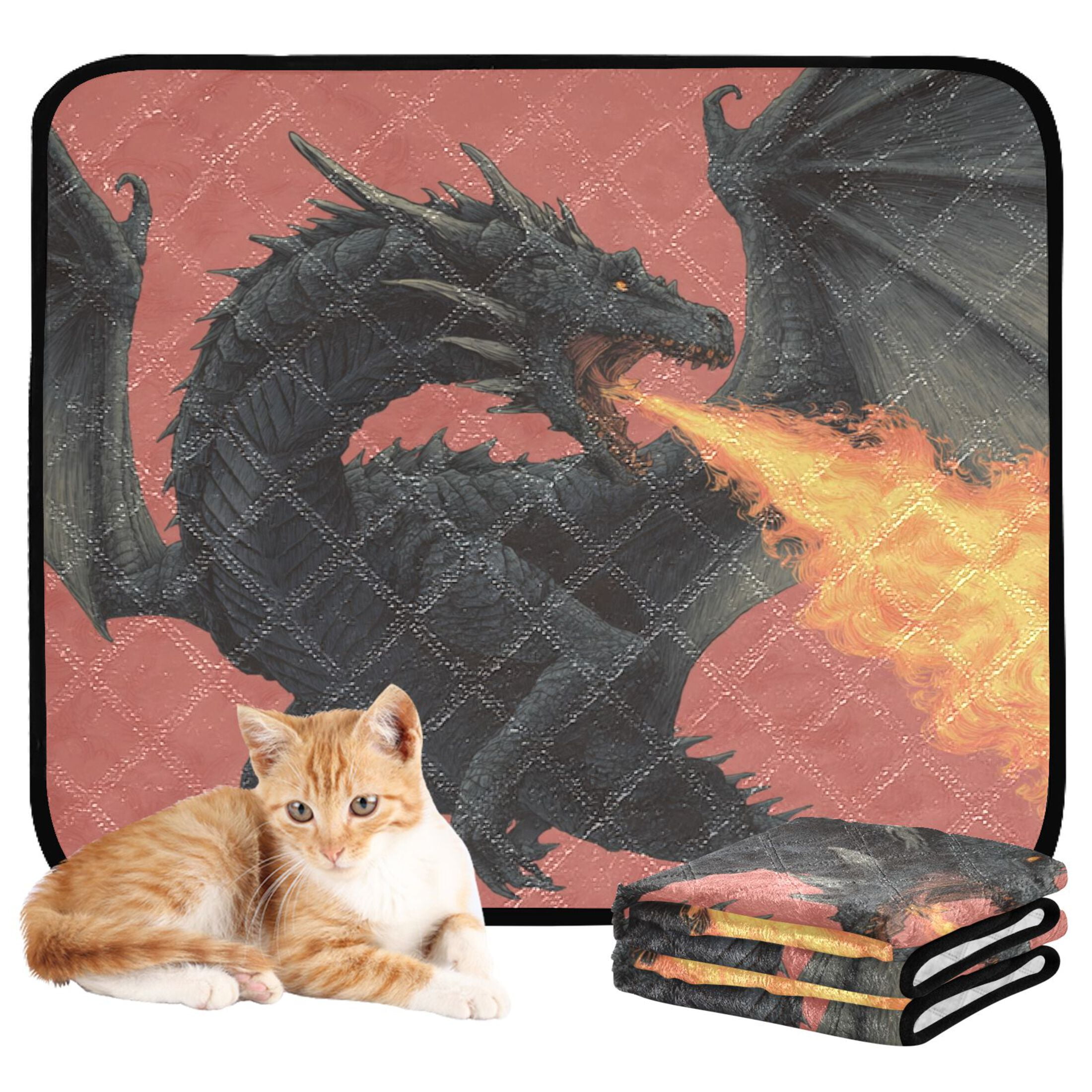 Qxltty Fire Dragon Cat litter Pads Pet Set of 3 Diaper Mats Center Anti-leakage Layer Absorbent Soft and Comfortable