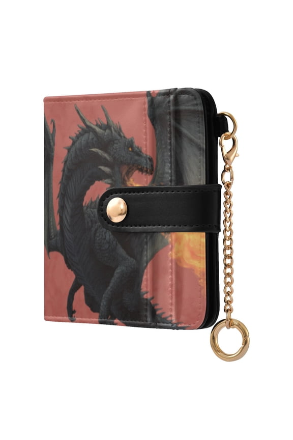 Fire Dragon Ladies Wallet Rfid Slim Thin Compact Credit Card Women Wallet Zipper Coin Pocket and ID Window for Female Gifts