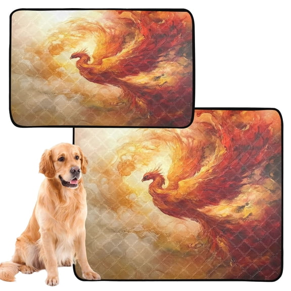 Qxltty Fire Phoenix Pattern Cat litter Pads Pet Set of 2 Diaper Mats Center Anti-leakage Layer Absorbent Soft and Comfortable