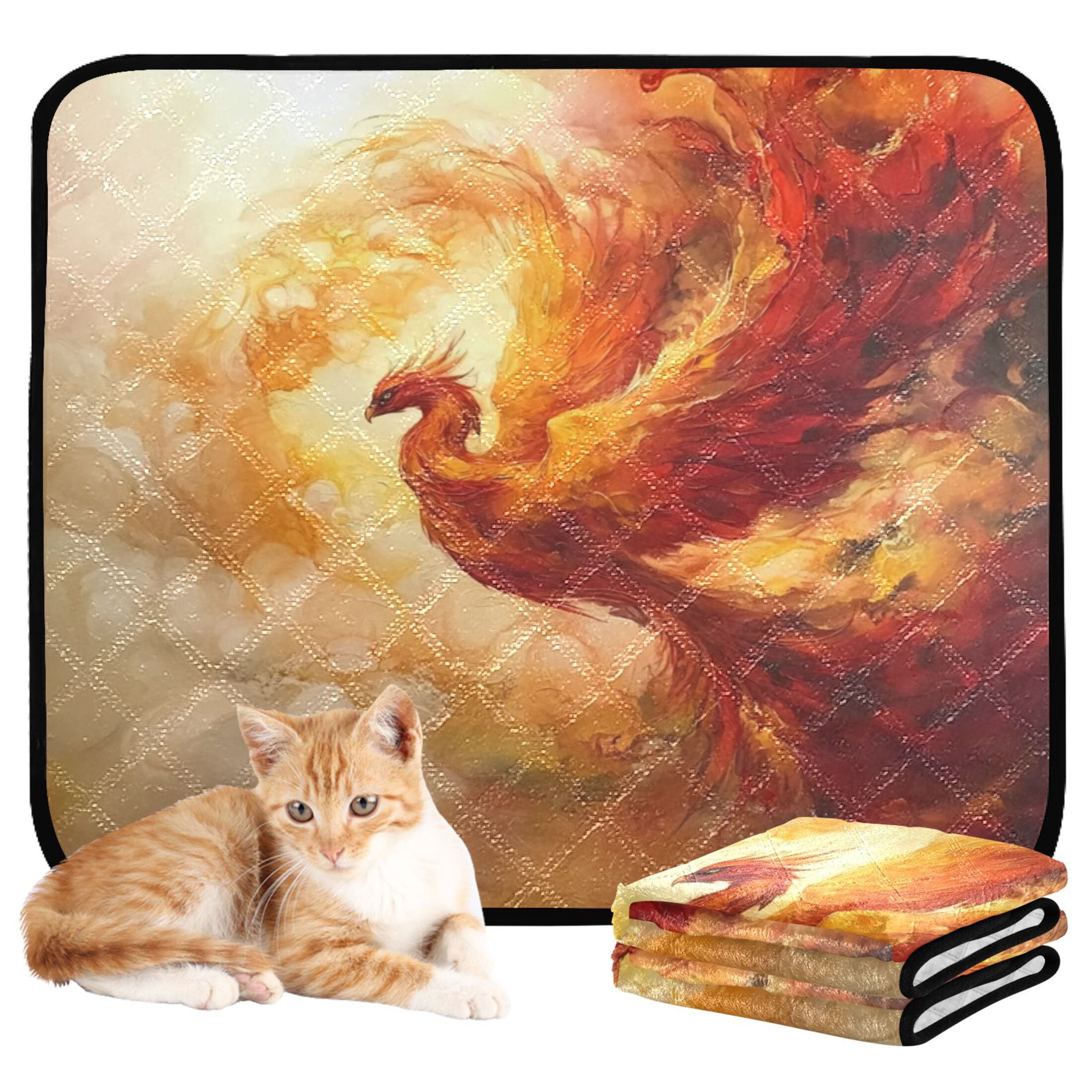 Qxltty Fire Phoenix Pattern Cat litter Pads Pet Set of 3 Diaper Mats Center Anti-leakage Layer Absorbent Soft and Comfortable