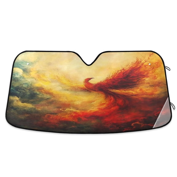 Qxltty Fire Phoenix Patterns Car Windshield Sunshades Foldable UV Rays Sun Visor Protector Keep Your Vehicle Cool 57×31.5in
