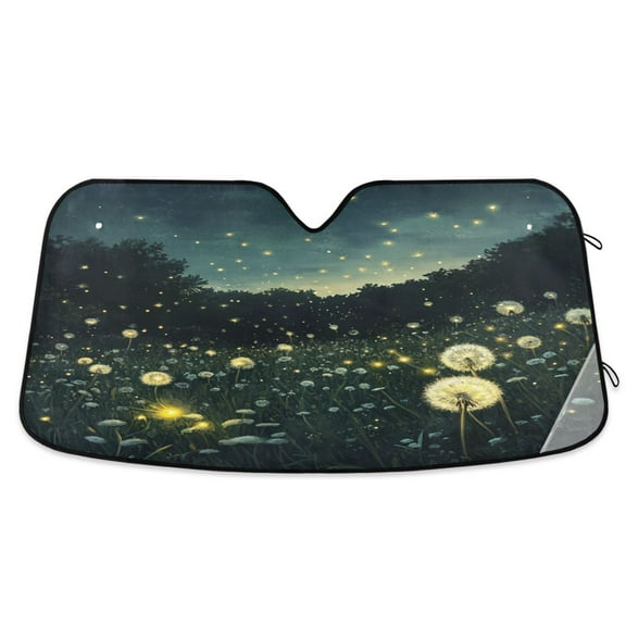 Qxltty Fireflies in Dandelions Car Windshield Sunshades Foldable UV Rays Sun Visor Protector Keep Your Vehicle Cool 53×23.5in