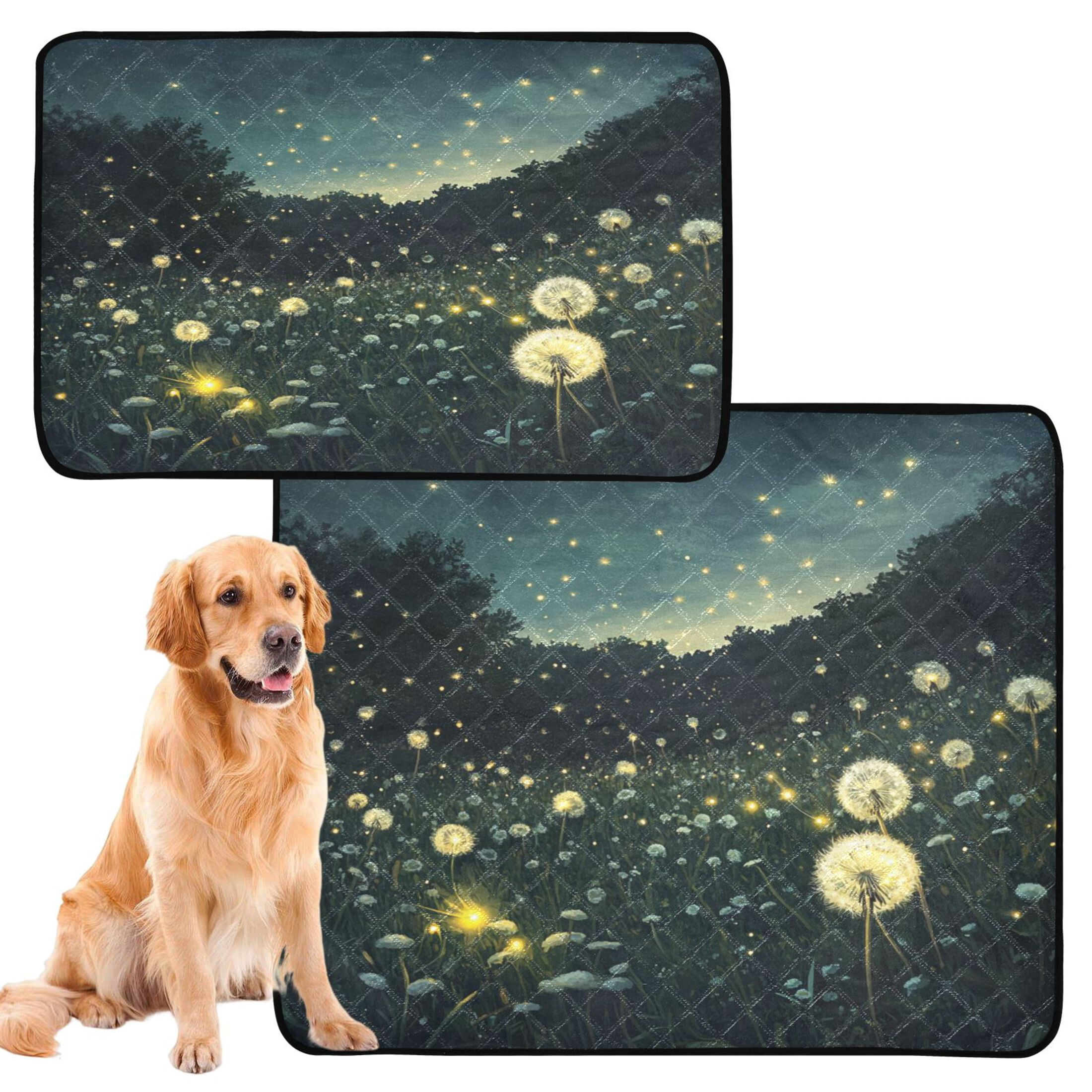 Qxltty Fireflies in Dandelions Cat litter Pads Pet Set of 2 Diaper Mats Center Anti-leakage Layer Absorbent Soft and Comfortable
