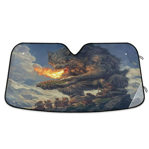 Qxltty Flaming Giant Werewolf Pattern Car Windshield Sunshades Foldable UV Rays Sun Visor Protector Keep Your Vehicle Cool 53×23.5in