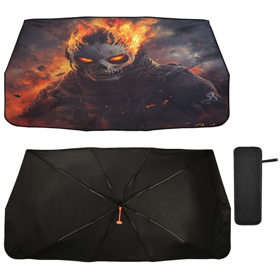 Qxltty Flaming Skull Mask Car Windshield Sunshade Umbrella Quality Black Rubberized Fabric Can Effectively Block UV Rays Heat