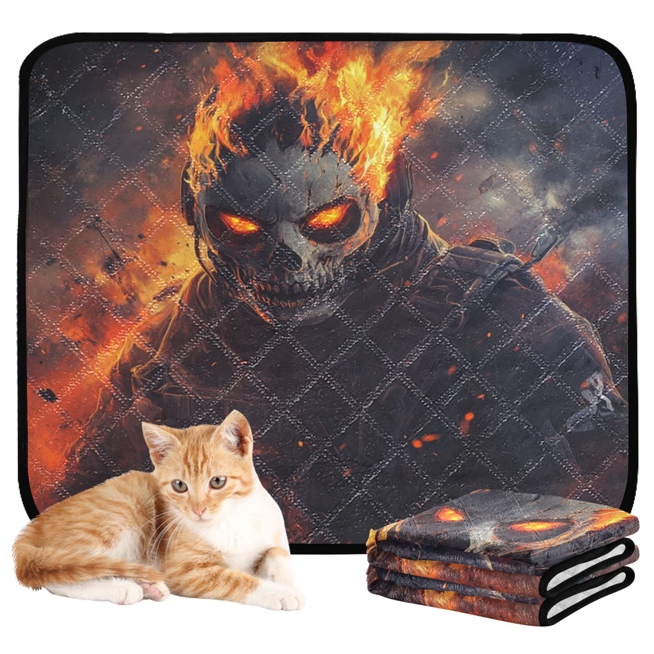 Qxltty Flaming Skull Mask Cat litter Pads Pet Set of 3 Diaper Mats Center Anti-leakage Layer Absorbent Soft and Comfortable