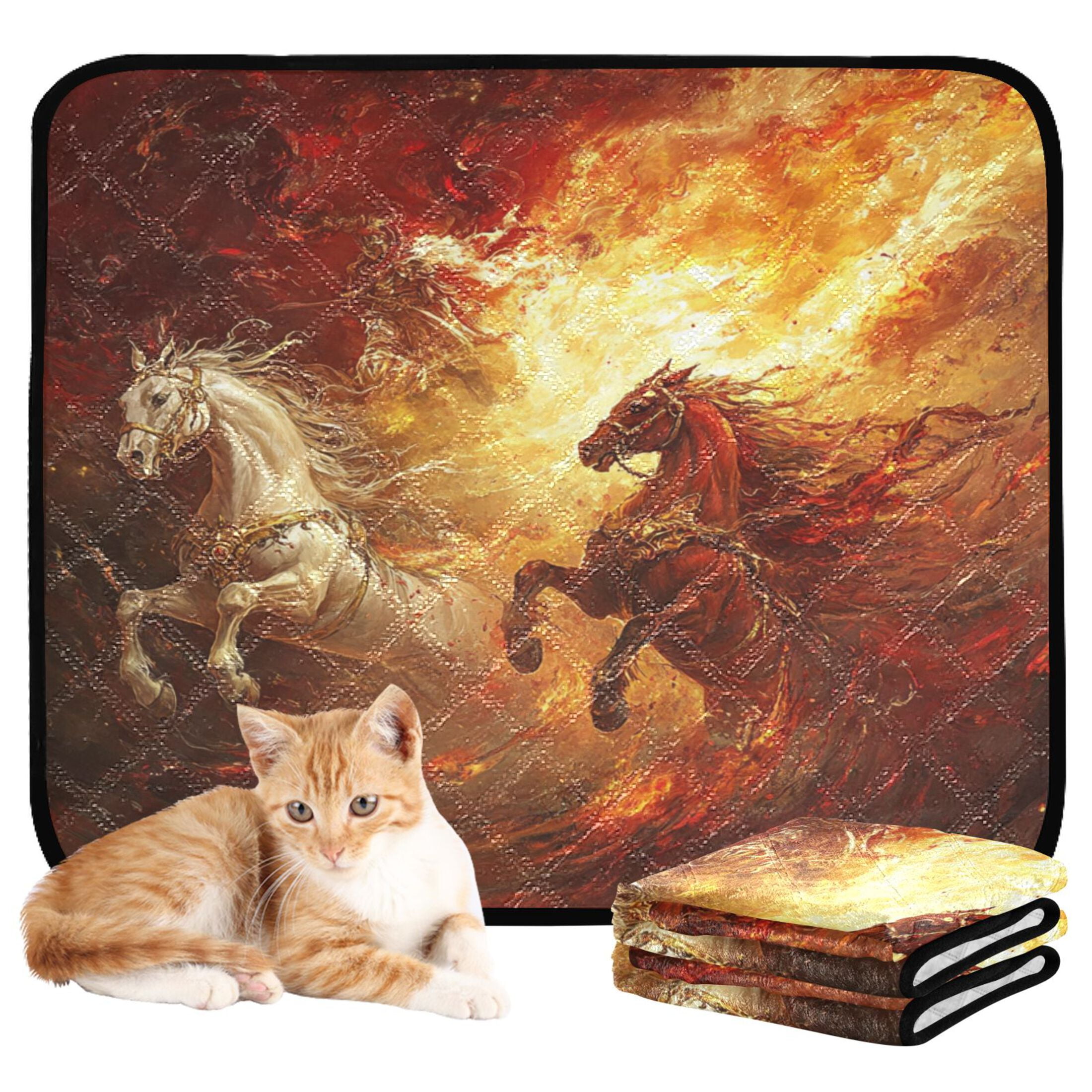 Qxltty Flaming War Horses Cat litter Pads Pet Set of 3 Diaper Mats Center Anti-leakage Layer Absorbent Soft and Comfortable