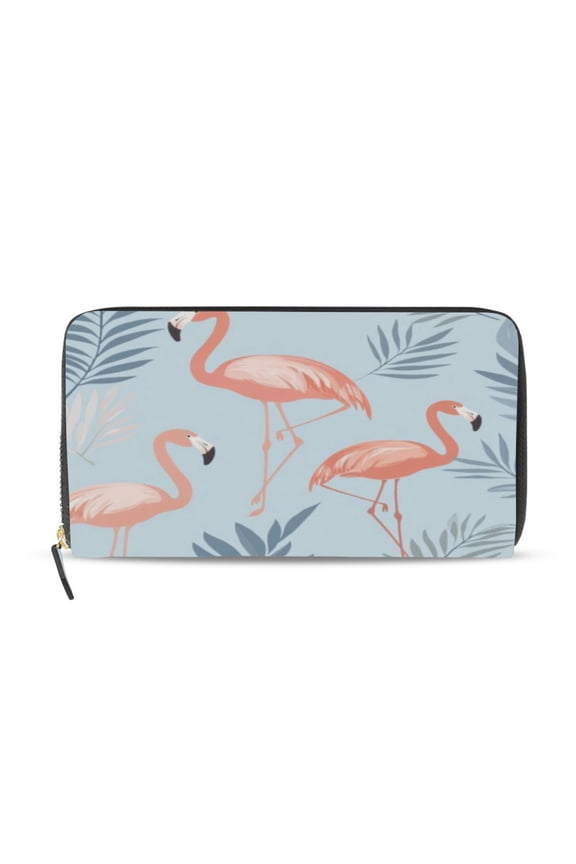 Flamingo Pattern with Tropical Leaves Women's Leather Wallet Fashion Retro Multi Card Holder with Cell Phone Pocket Mothers Day Gifts