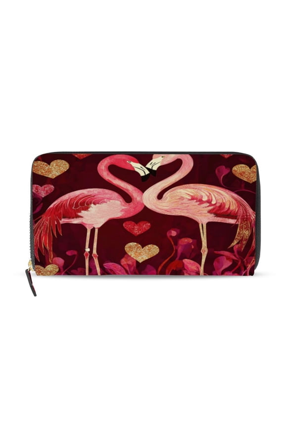 Flamingos in Love Pattern Women's Leather Wallet Fashion Retro Multi Card Holder with Cell Phone Pocket Mothers Day Gifts