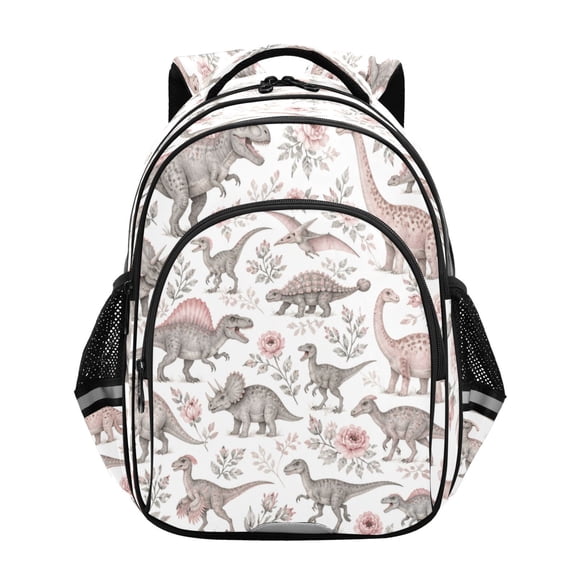 Qxltty Floral Dinosaurs Backpack Lightweight Multi Pocket Daypack Reflective Bookbag with Adjustable Straps