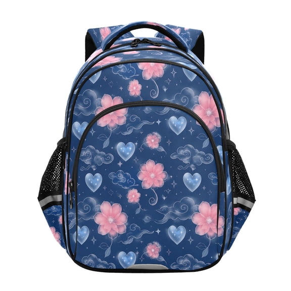 Qxltty Floral Heart Pattern Backpack Lightweight Multi Pocket Daypack Reflective Bookbag with Adjustable Straps