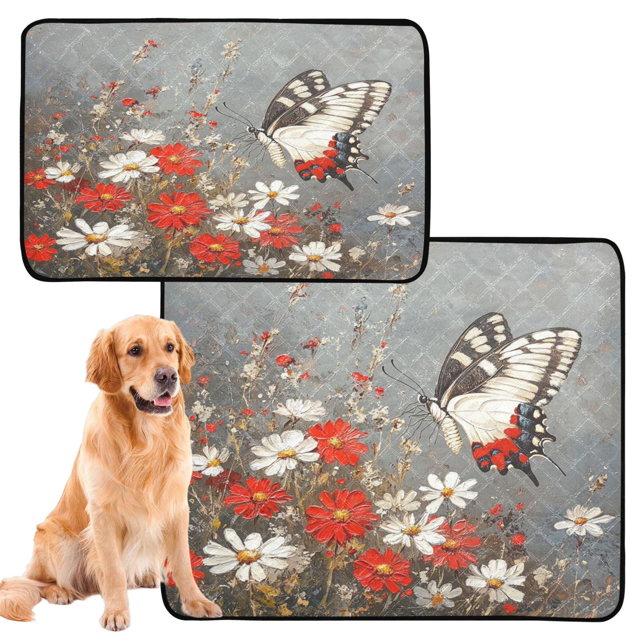 Qxltty Flower Butterfly Cat litter Pads Pet Set of 2 Diaper Mats Center Anti-leakage Layer Absorbent Soft and Comfortable