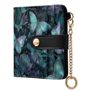 Qxltty Fluorescent Blue Butterfly Ladies Wallet Rfid Slim Thin Compact Credit Card Women Wallet Zipper Coin Pocket and ID Window for Female Gifts
