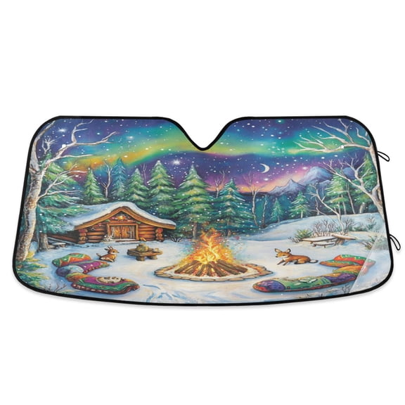 Qxltty Forest Aurora Night View Car Windshield Sunshades Foldable UV Rays Sun Visor Protector Keep Your Vehicle Cool 55×27.6in
