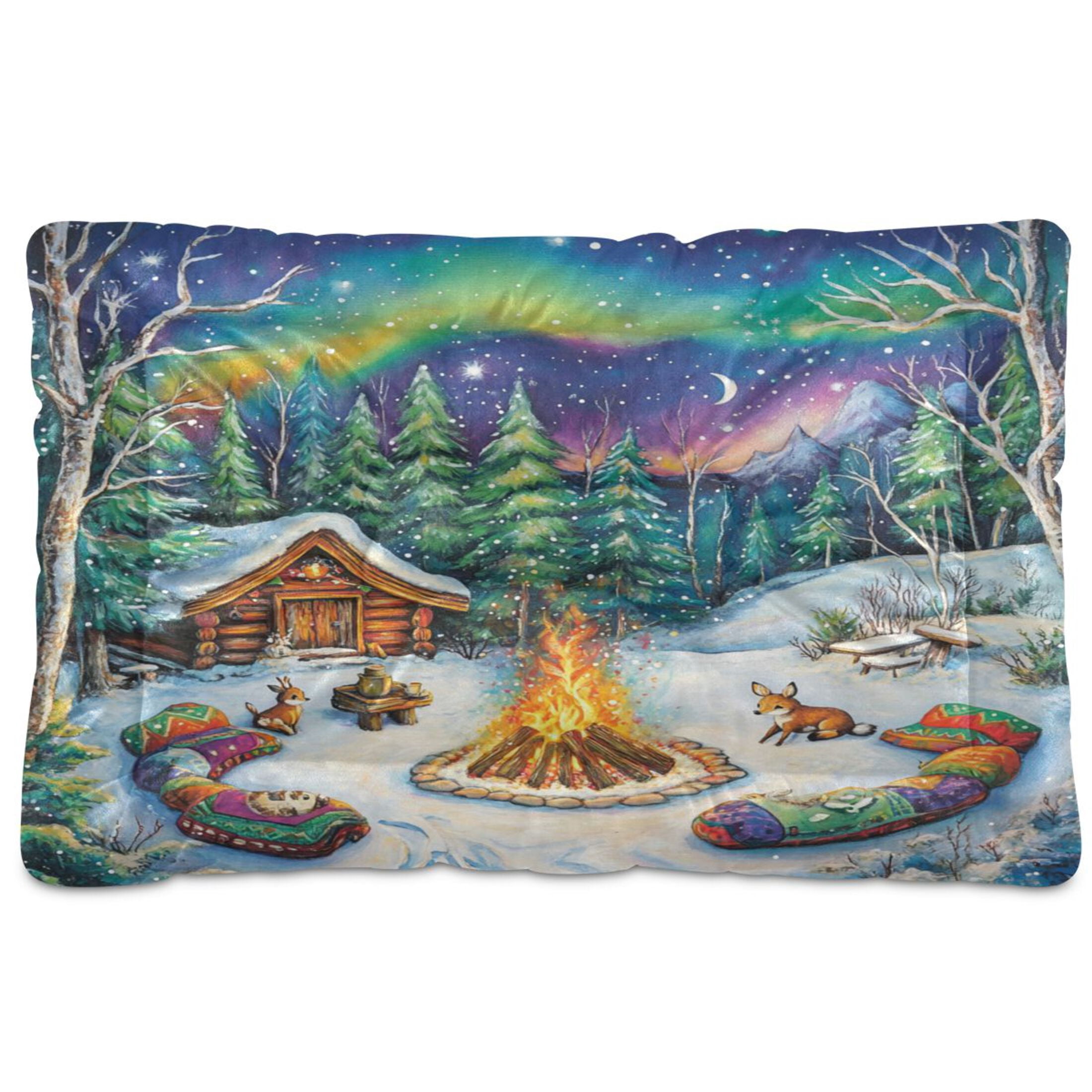 Qxltty Forest Aurora Night View Ped Pad Wear-resistant and Hard to Bite Through Sleeping Pad for Small Medium Large Dogs Winter Pet Bed 36×24in