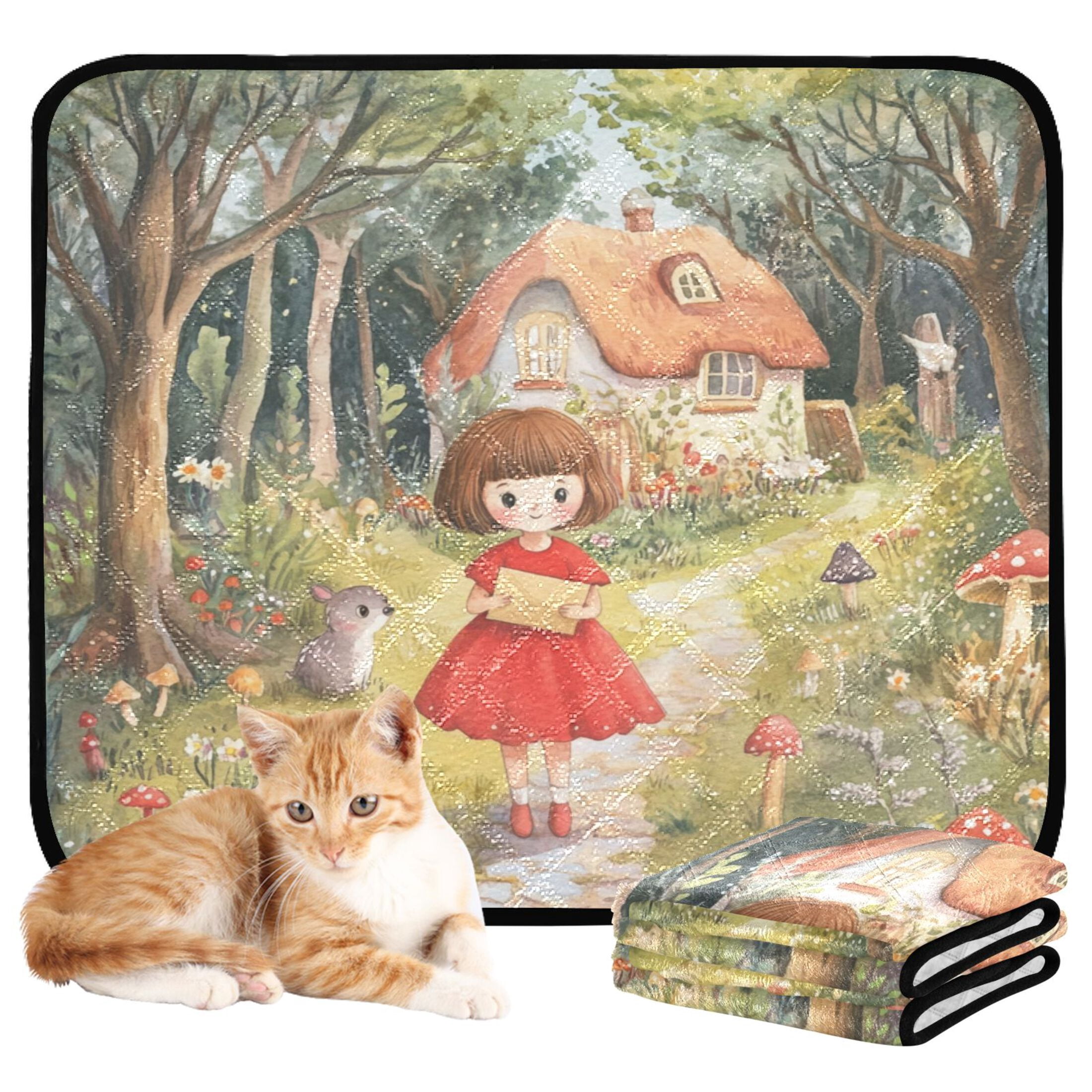 Qxltty Forest Cabin Cat litter Pads Pet Set of 3 Diaper Mats Center Anti-leakage Layer Absorbent Soft and Comfortable