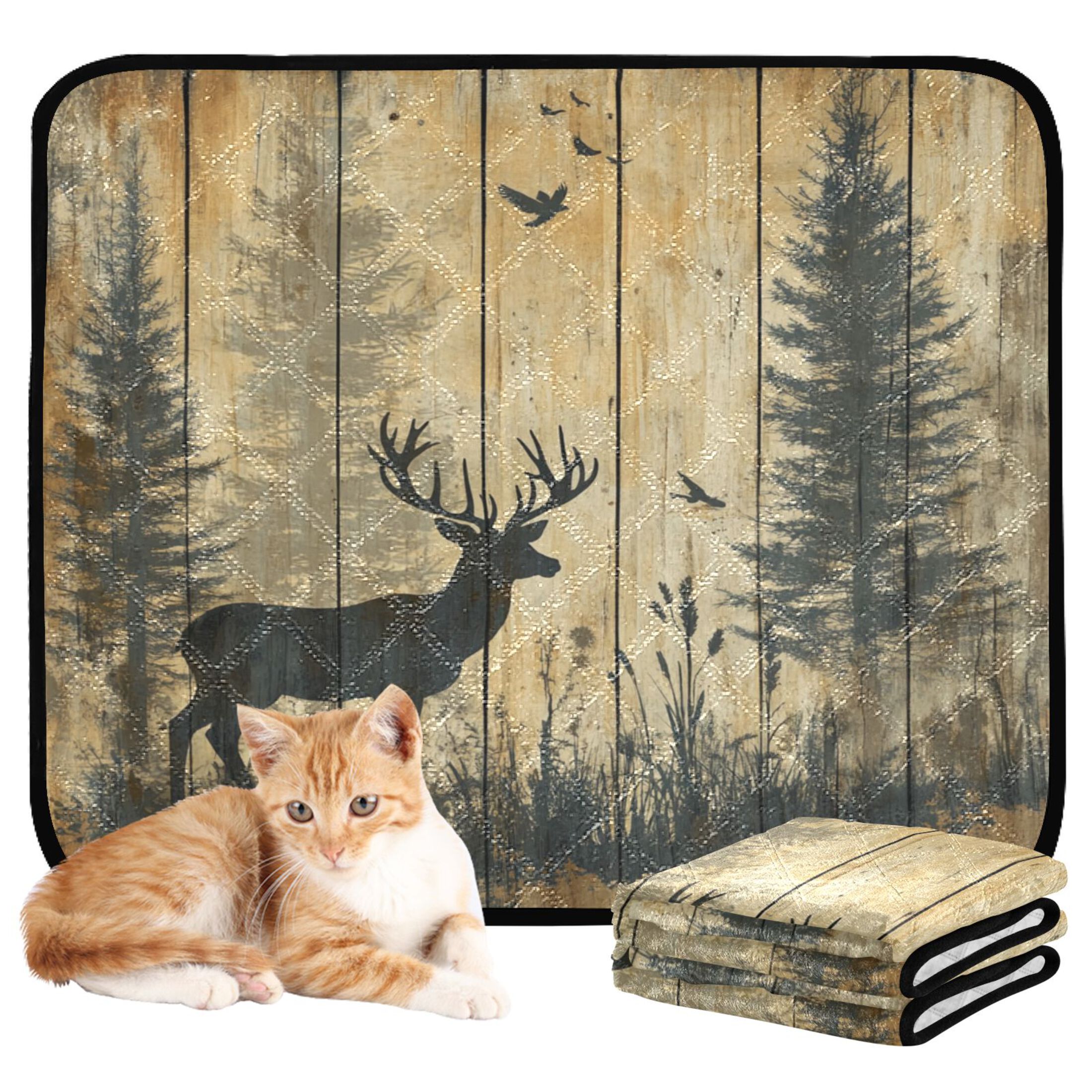Qxltty Forest Deer Shadow Cat litter Pads Pet Set of 3 Diaper Mats Center Anti-leakage Layer Absorbent Soft and Comfortable