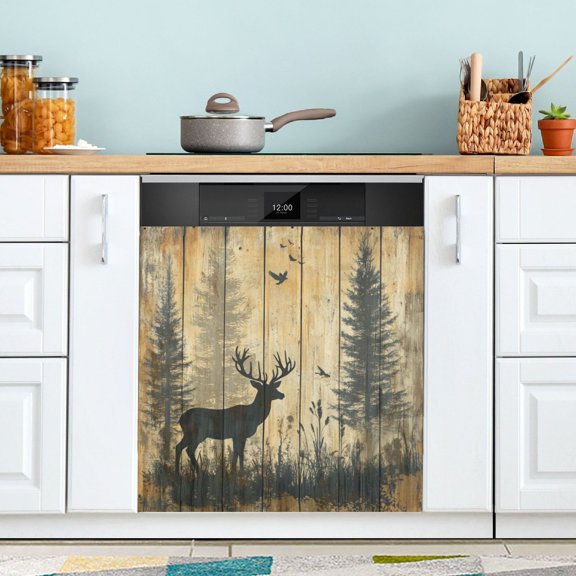 Qxltty Forest Deer Shadow Magnetic Dishwasher Sticker Refrigerator Cover Washing Machine Panel Kitchen Appliance Decoration 2326in