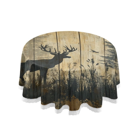 Qxltty Forest Deer Shadow Round Tablecloth 60 Inch Dia Washable Table Cover with Dust-Proof Wrinkle Resistant for Restaurant Picnic Indoor and Outdoor Dining