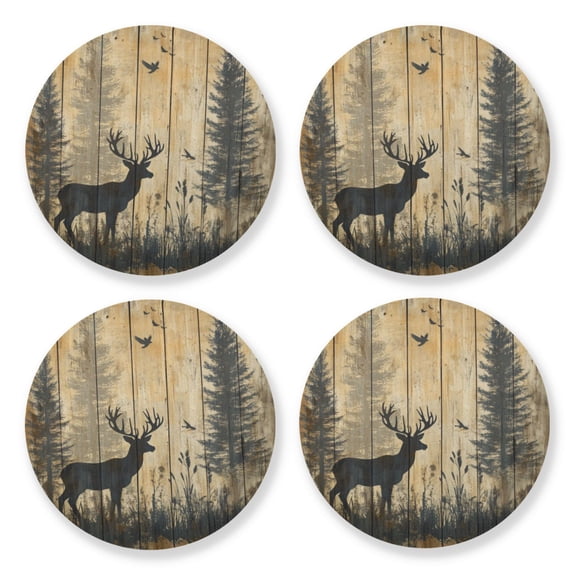 Qxltty Forest Deer Shadow Wooden Coasters Set of 4 Fun and Practical Perfectly Non-Slip Warm Home Accent