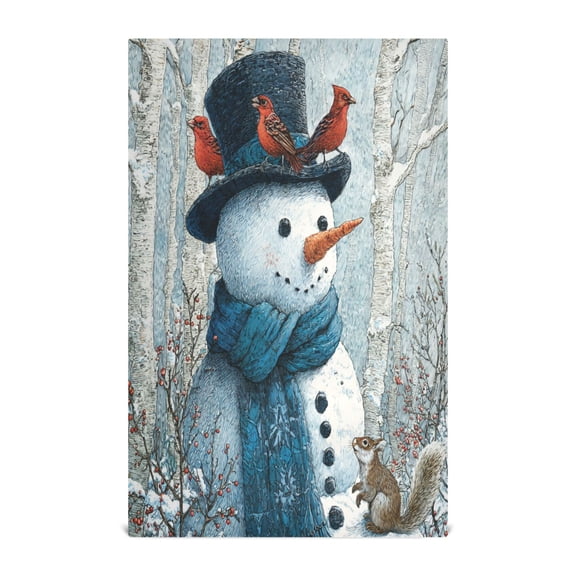 Qxltty Forest Snowman Kitchen Towels 28 x 18 Inch Soft Cotton Linen Feel Dish Towels with Hanging Loop for Drying, Cleaning & Decor