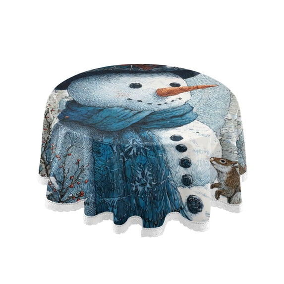 Qxltty Forest Snowman Round Tablecloth 60 Inch Dia Washable Table Cover with Dust-Proof Wrinkle Resistant for Restaurant Picnic Indoor and Outdoor Dining