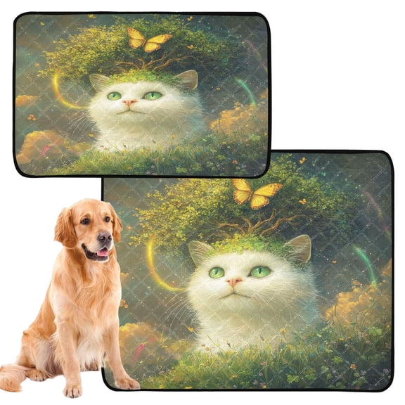 Qxltty Forest White Cat Cat litter Pads Pet Set of 2 Diaper Mats Center Anti-leakage Layer Absorbent Soft and Comfortable
