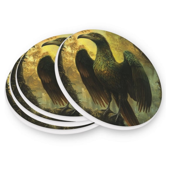 Qxltty Four Pcs Drink Coasters Ancient Giant Eagle Ceramic Round Coaster Absorbent Suitable for Kinds of Cups Coffee Table
